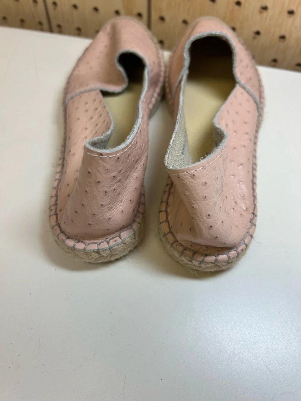 Fabiolas Ostrich  Pink Leather Espadrille Slip-Ons